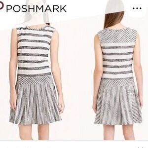 J. Crew Nautical White & Navy Tweed Sleeveless Drop Waist Dress, Size 6